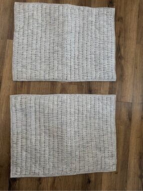 Ballard Designs Ticking Stripe Quilted Pillow Shams - Set of 2 Blue Cream